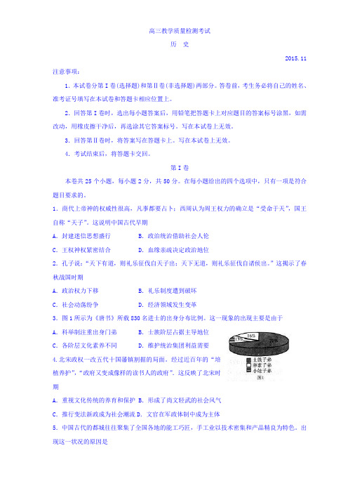 山东省临沂市2016届高三上学期期中考试历史试题含答案