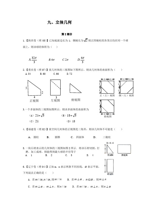 全国高考数学试题分类汇编 理科逐题详解 立体几何