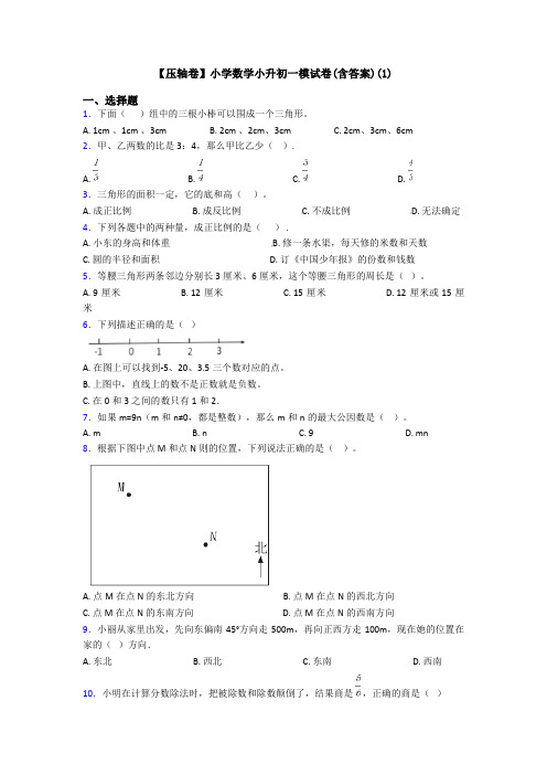 【压轴卷】小学数学小升初一模试卷(含答案)(1)