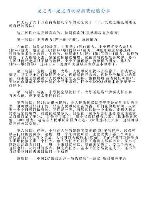 龙之刃龙之刃玩家游戏经验分享