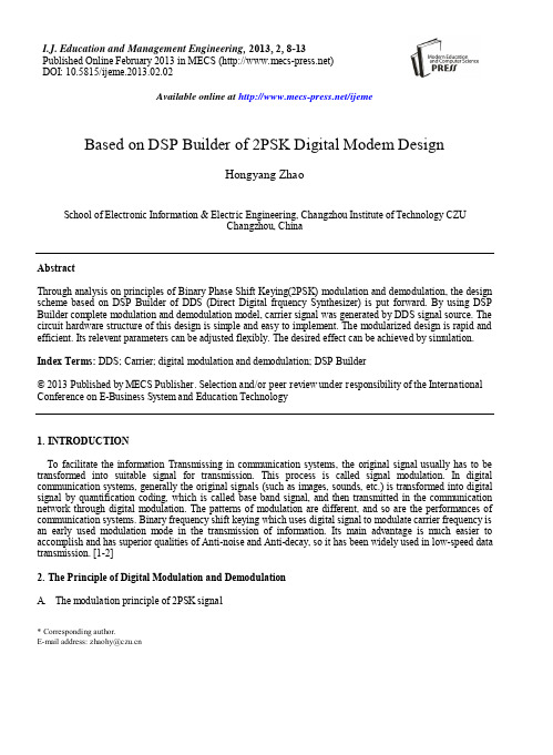 基于2PSK数字调制解调器设计的DSP生成器(IJEME-V3-N2-2)