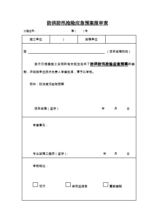 (方案)防洪防汛抢险应急预案报审表