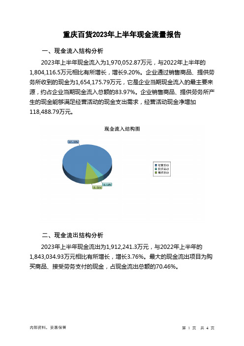 600729重庆百货2023年上半年现金流量报告