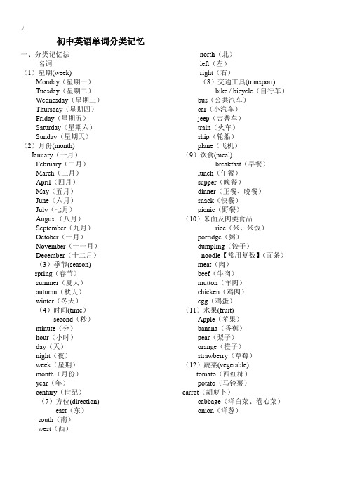 初级中学英语单词分类记忆全集(整理编辑版)