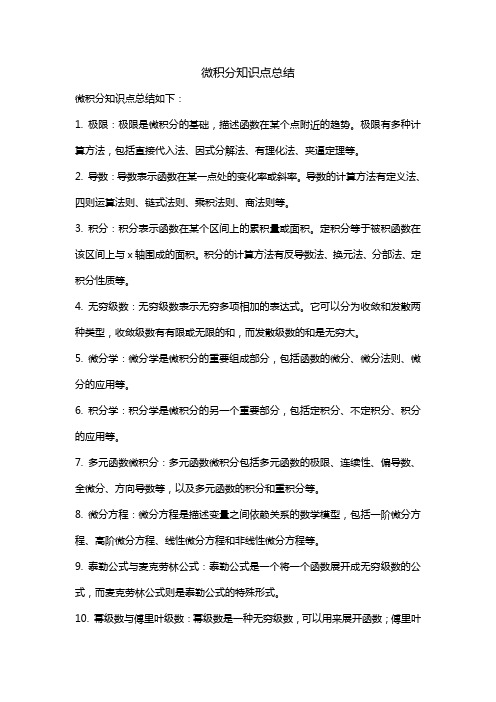 微积分知识点总结 pdf