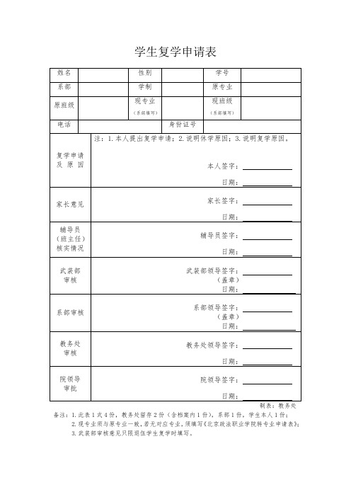 学生复学申请表