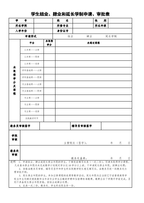 大学生结业、肄业和延长学制申请、审批表