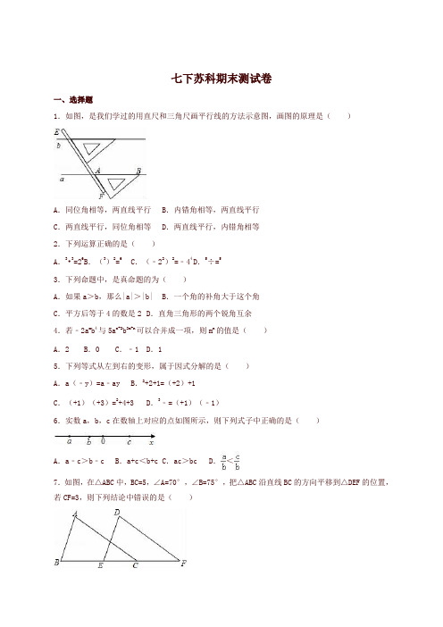 苏科版七年级数学下册全册综合测试题含答案解析【名师版】