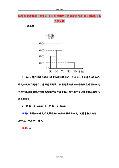 2021年高考数学一轮复习 9.2 用样本估计总体课时作业 理(含解析)新人教A版