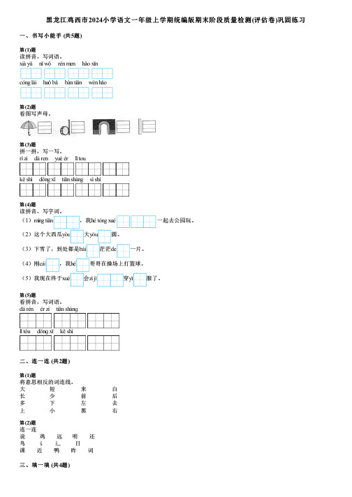 黑龙江鸡西市2024小学语文一年级上学期统编版期末阶段质量检测(评估卷)巩固练习