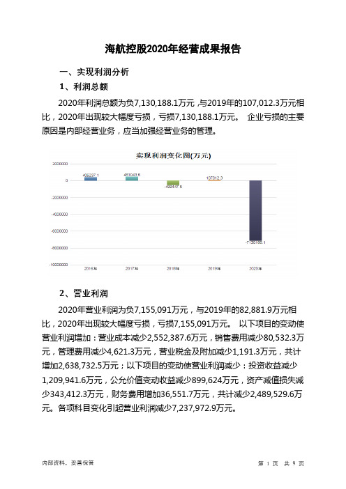 海航控股2020年经营成果报告