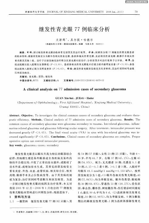 继发性青光眼77例临床分析