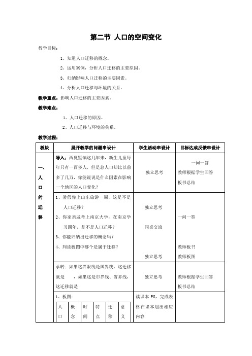 教学设计1：1.2人口的空间变化