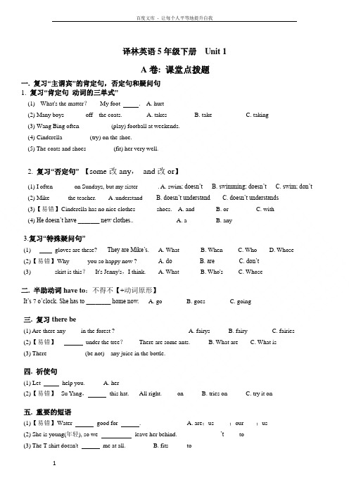 译林英语5B U1考点精练