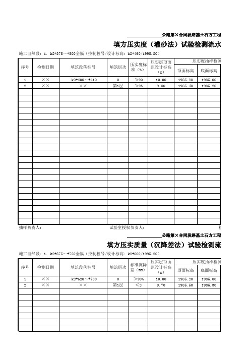 路基压实度试验抽样---流水台帐