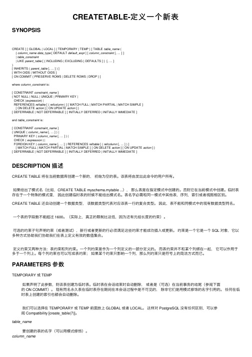 CREATETABLE-定义一个新表