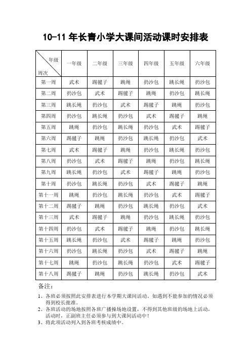 大课间活动课时安排表