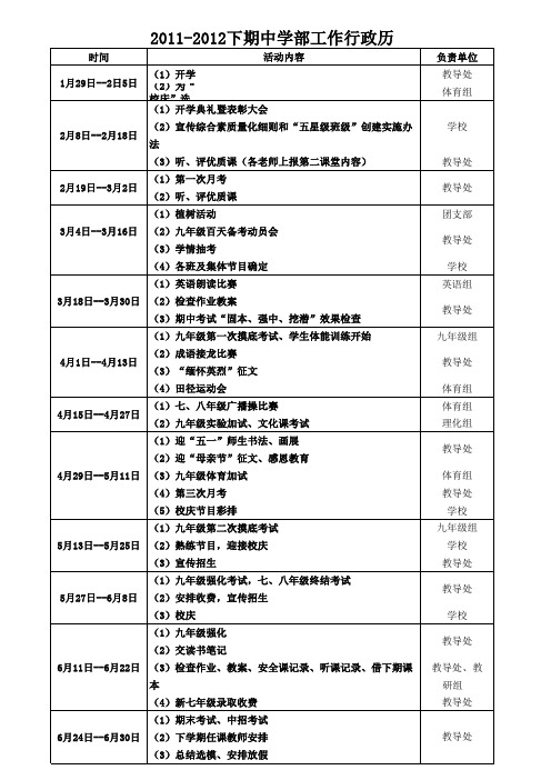 2011-2012学年中学部上、下期工作行政历