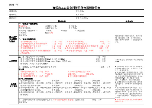 建筑施工企业合同履约行为现场评价表