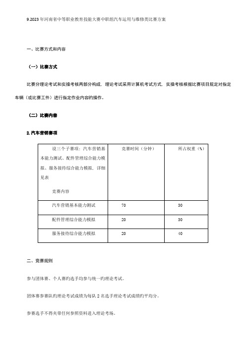 职业技能汽车营销比赛规则