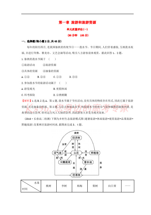 2018年高中地理 第一章 旅游和旅游资源单元质量评估 湘教版选修3