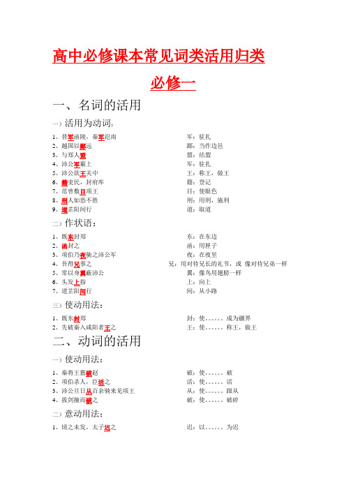 高中必修课本常见词类活用归类