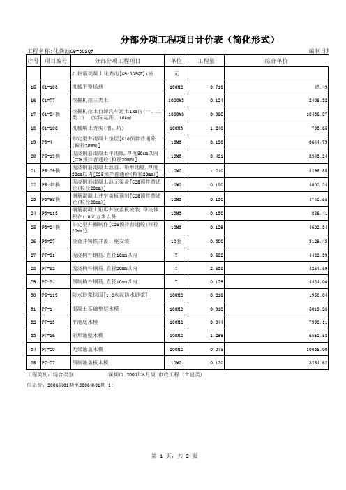 钢筋混凝土化粪池(G9-30SQF)(G8-25SQF)工程量