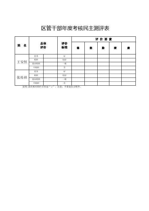 区统计局区管干部年度考核民主测评表