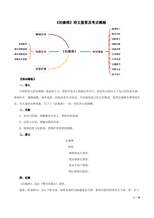 初中语文七年级下册-《泊秦淮》诗文鉴赏及考点揭秘(原卷版)