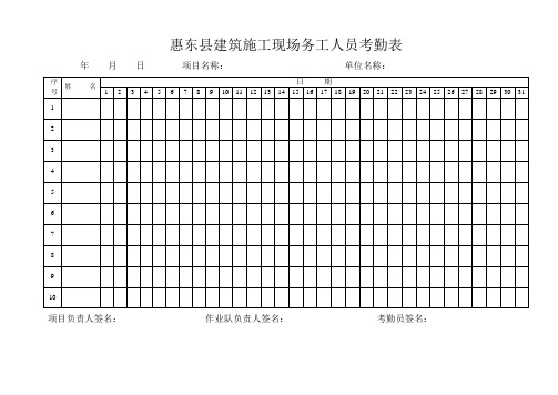 惠东县建筑施工现场务工人员考勤表 精品