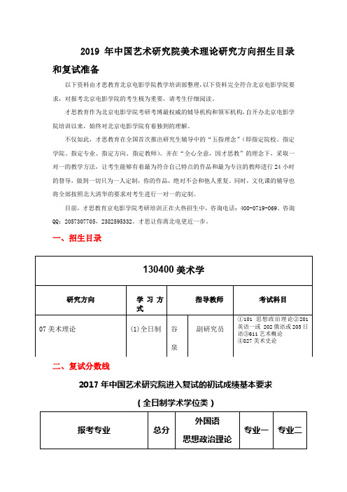 2019年中国艺术研究院美术理论研究方向招生目录和复试准备