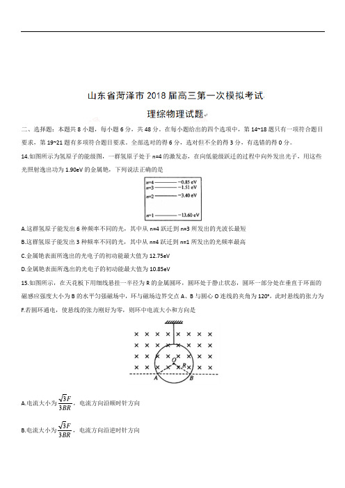 山东省菏泽市2019届高三第一次模拟考试理综物理试题