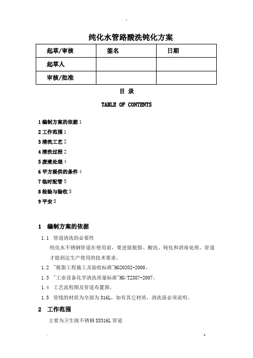 纯化水管线-酸洗钝化方案