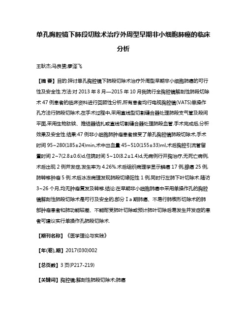 单孔胸腔镜下肺段切除术治疗外周型早期非小细胞肺癌的临床分析