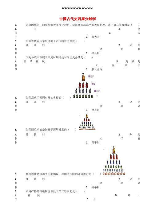 全国通用中考历史专项练习中国古代史西周分封制无答案