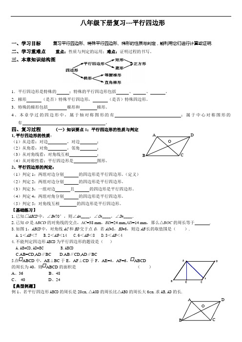 八年级下平行四边形期末复习(很全面-题型很典型)