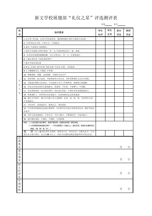 “礼仪之星”评价测评表