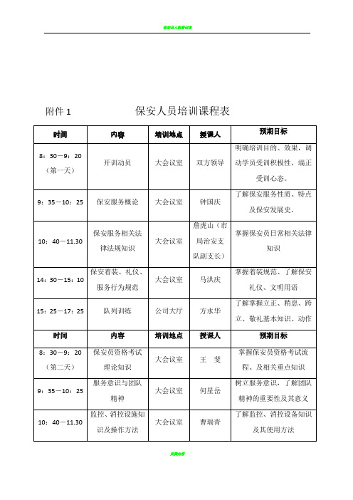 保安培训课程表(完整版)