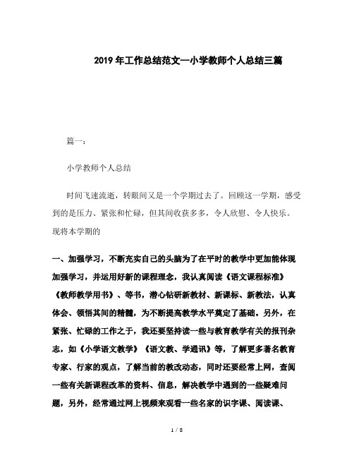 2019年工作总结范文--小学教师个人总结三篇
