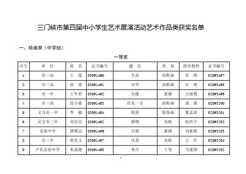 三门峡市第四届中小学生艺术展演活动艺术作品类获奖名单