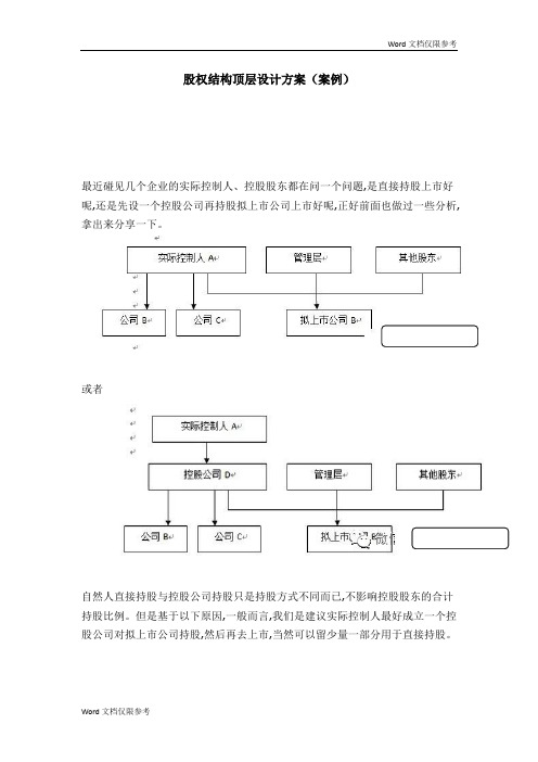 公司股权结构顶层设计方案(案例)