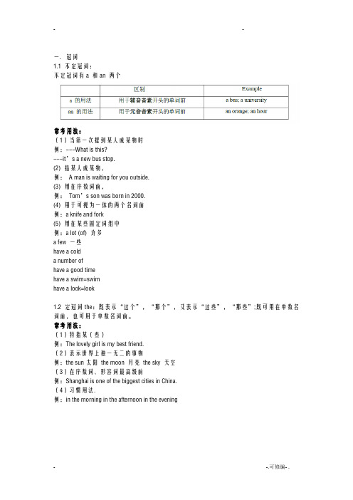 小学英语-冠词介词代词总结