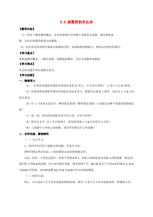 第5章代数式与函数的初步认识5.5函数的初步认识教案新版青岛版2