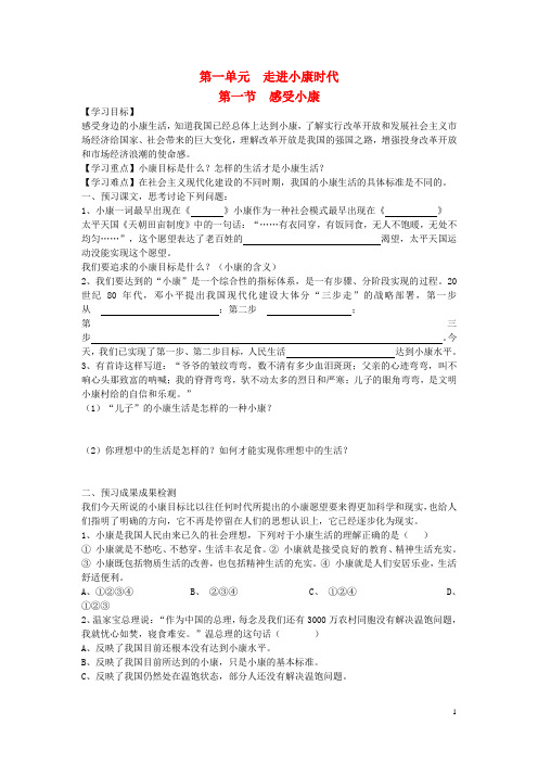 八年级思想品德下册 第三单元 走进小康时代 第一节 感受小康快乐学案(无答案) 湘教版