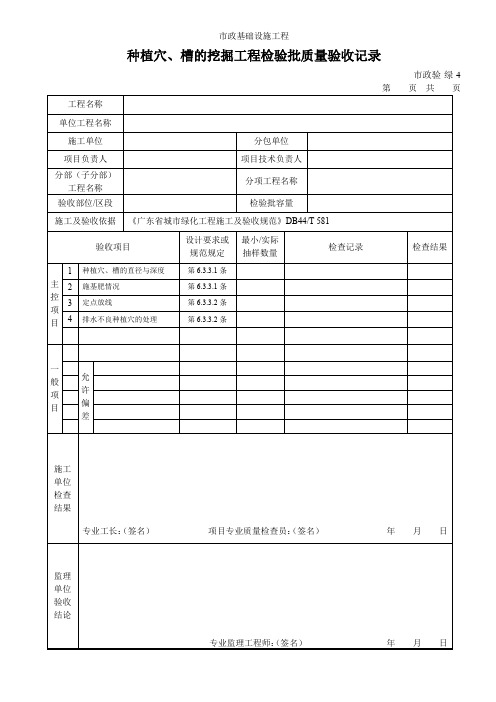 种植穴、槽的挖掘工程检验批质量验收记录