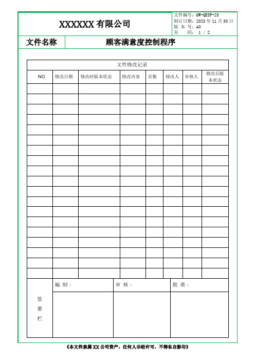 顾客满意度控制程序