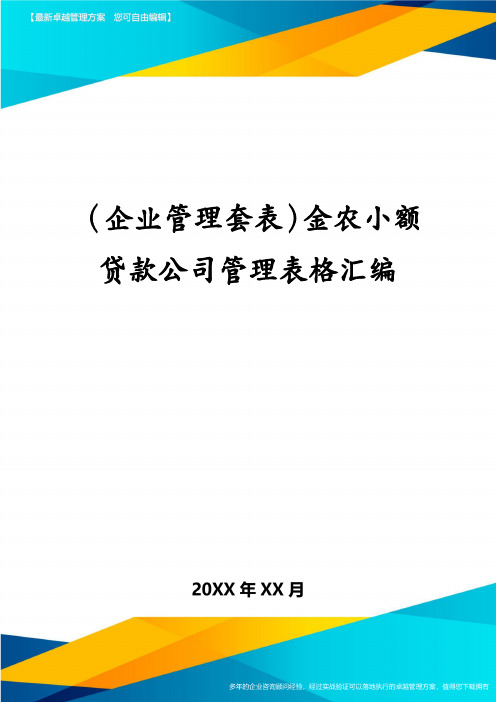 (企业管理套表)金农小额贷款公司管理表格汇编