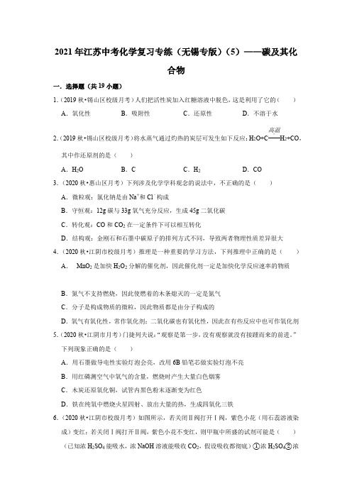 2021年江苏中考化学复习专练(无锡专版)(5)——碳及其化合物