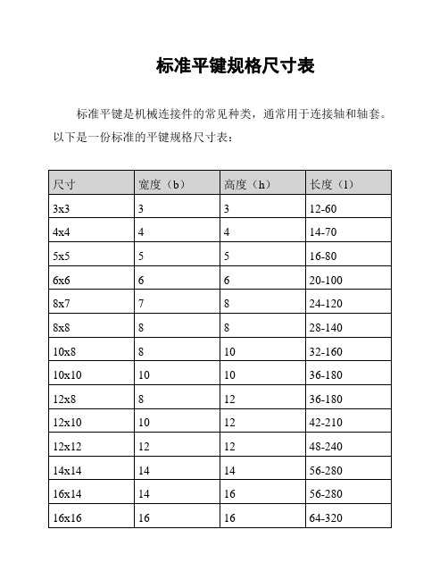 标准平键规格尺寸表