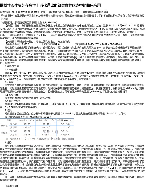 限制性液体复苏在急性上消化道出血致失血性休克中的临床应用